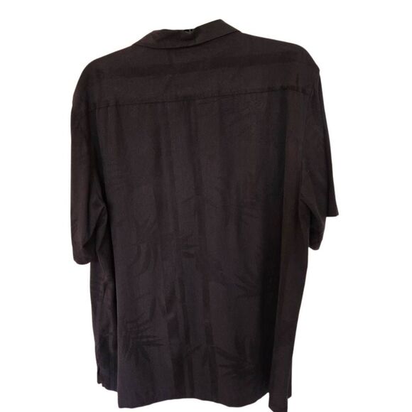 Caribbean Mens Palm Tropical Jacquard Silk Blend Button-up Shirt Black Large - Picture 5 of 13